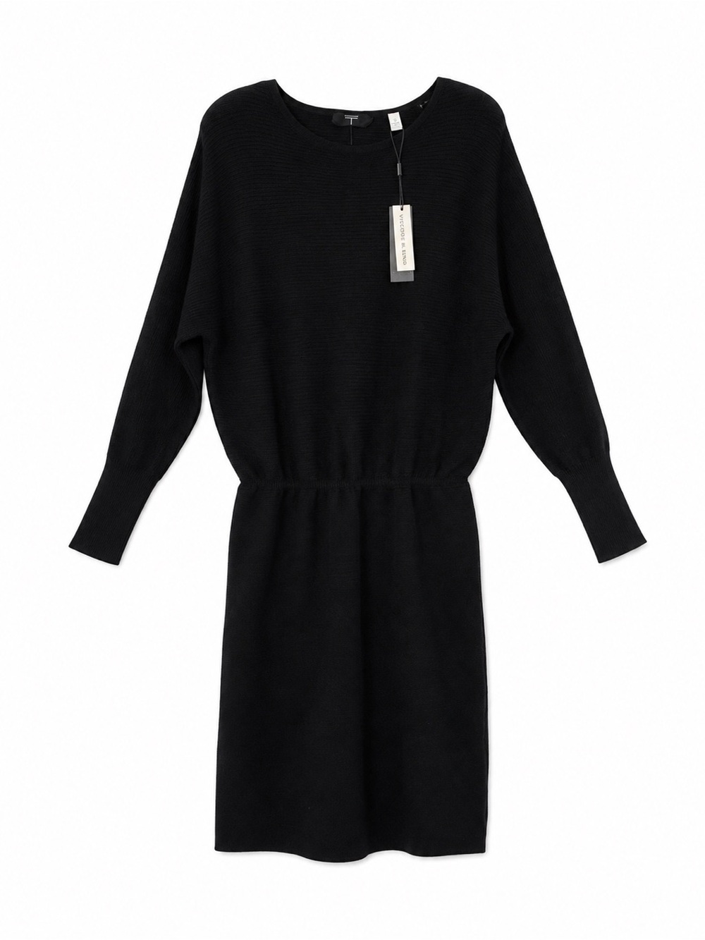 Tahari Black Dolman Sleeve Sweater Dress Size L Elastic Waist Knit Dress